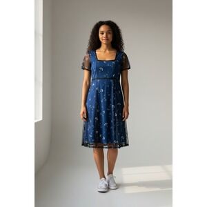 Vintage Breakin Loose Dress Blue Floral Mesh Romance Fairy Y2K Size 3/4‎ Cottage